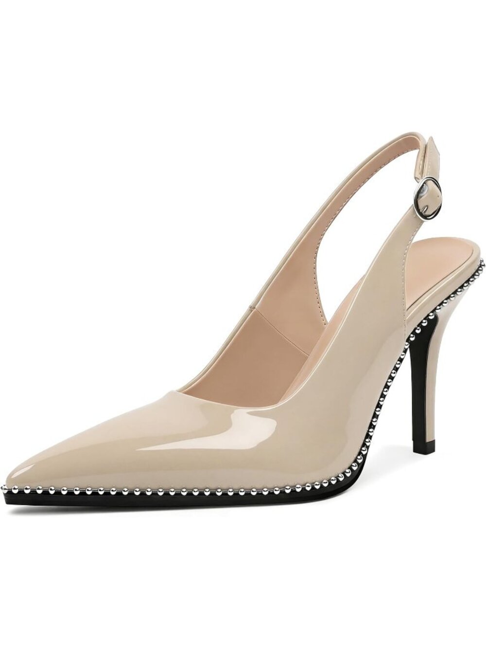 Women's Grey Microfiber Slingback Pointed Toe Adjustable Ankle Strap High Heels